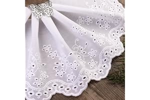 SEWDIYTR White Cotton Lace Trim with Floral Embroidery, 5.5in x 91.44in, Wedding Occasion