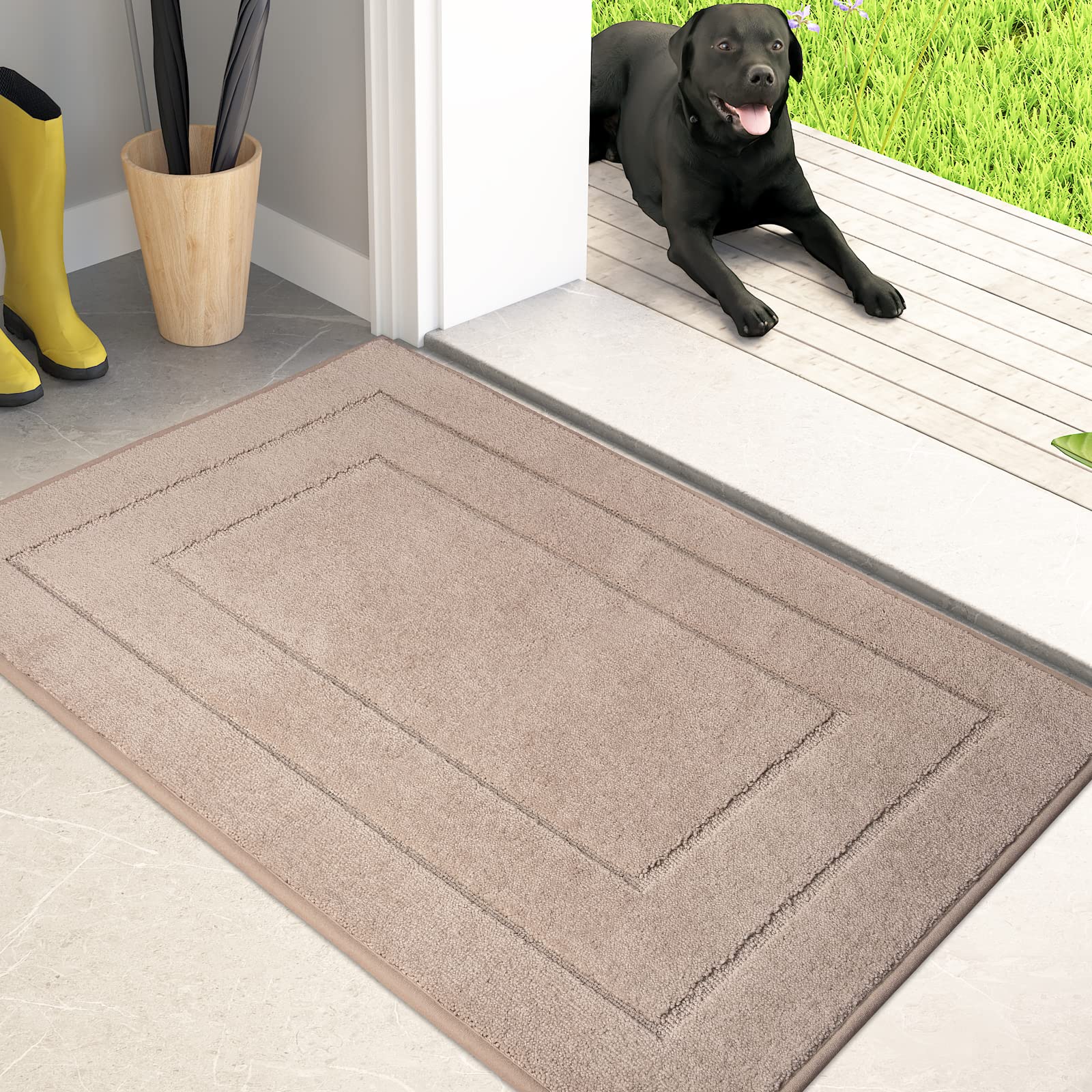 Photo 1 of PURRUGS Dirt Trapping Door Mat 24" x 35.5", Non-Slip/Skid Machine Washable Entryway Rug, Dog Doormat, Super Absorbent Welcome Mat for Muddy Wet Shoes and Paws, Beige