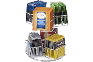 NIFTY SOLUTIONS Nifty Tea Bag Spinning Carousel – 6 Compartments, Up to 60 Tea Bags Storage, Spins 360-Degrees, Lazy Susan Platform, Modern Chrome Design, Home or Office Kitchen Counter Organizer