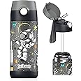 JARLSON kids water bottle with straw - CHARLI - insulated stainless steel water bottle - thermos - girls/boys (Astronaut 'Star', 12 oz)
