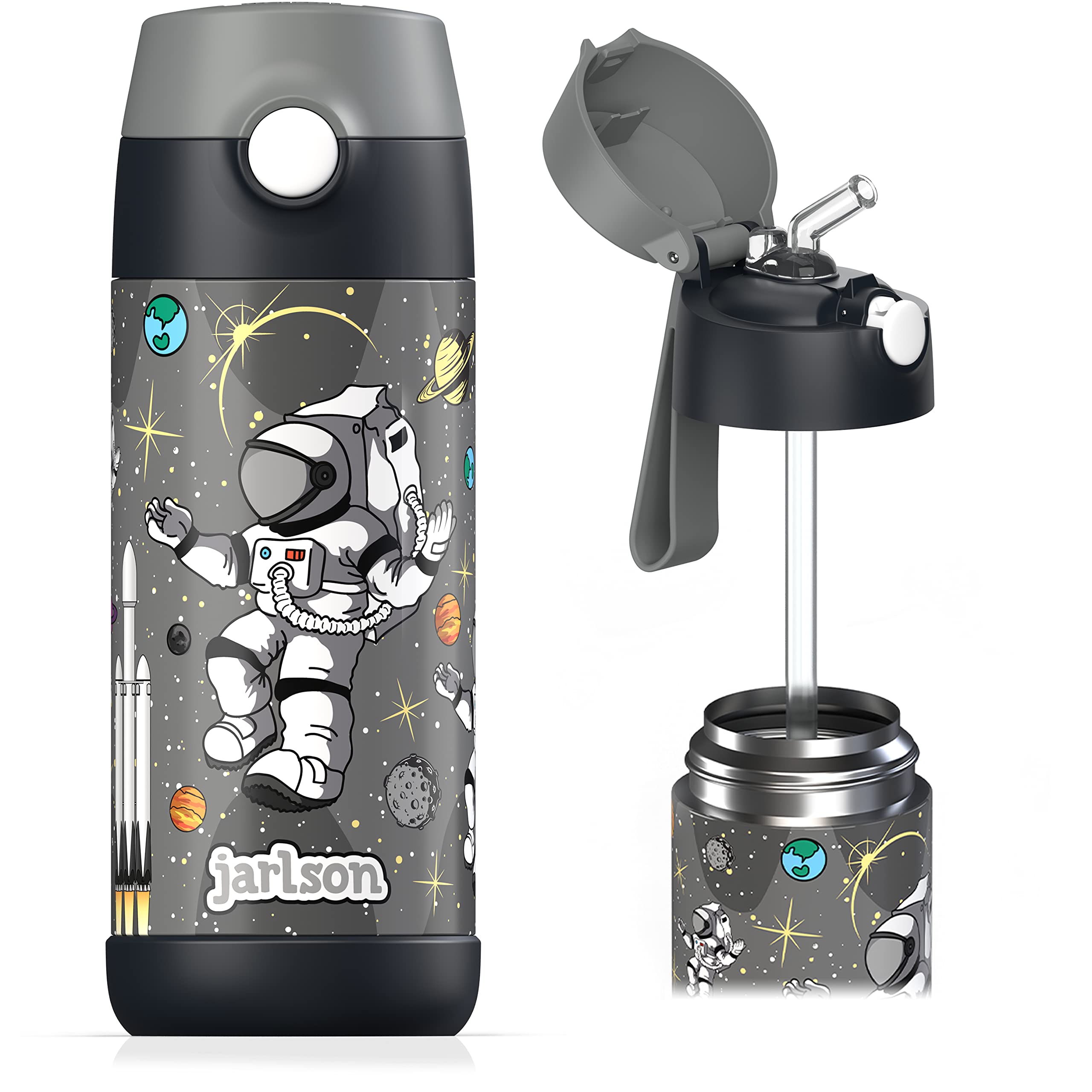 JARLSON Children's Drinks Bottle, Thermal Stainless Steel Water Bottle, 350 ml, BPA , Leak-Proof, with Straw, Bottle for School, Nursery