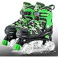 Kuxuan Skates Boys and Girls Camo Adjustable Roller Skates with Light up Wheels, Fun Illuminating Rollerskate for Kids Girls Youth