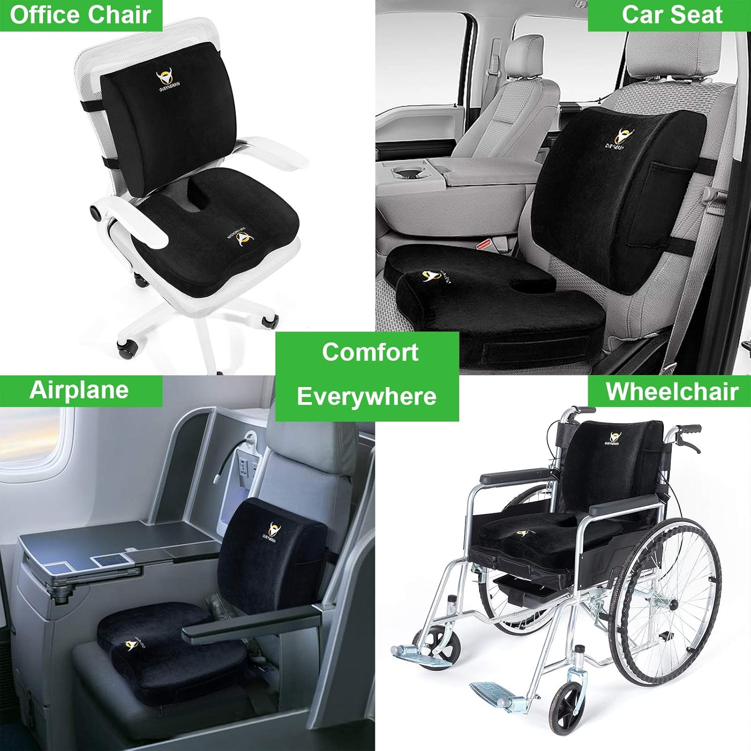 OVEYNERSIN Seat Cushion & Lumbar Support Pillow Set - Comfortable Memory Foam Seat Pad Set - Relieves Back, Hip, Tailbone, Sciatica Pain - for Office Chair, Car Seat, Desk Chair : Office Products