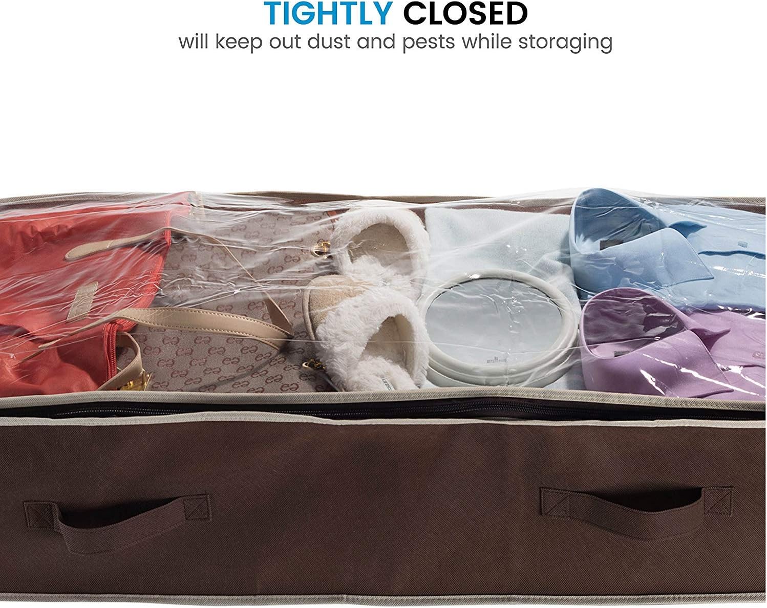 Underbed Storage Bag Organizer (2 Pack) Large Capacity Storage Box with Reinforced Strap Handles, PP Non-Woven Material, Clear Window, Store Blankets, Comforters, Linen, Bedding, Seasonal Clothing: Home Improvement