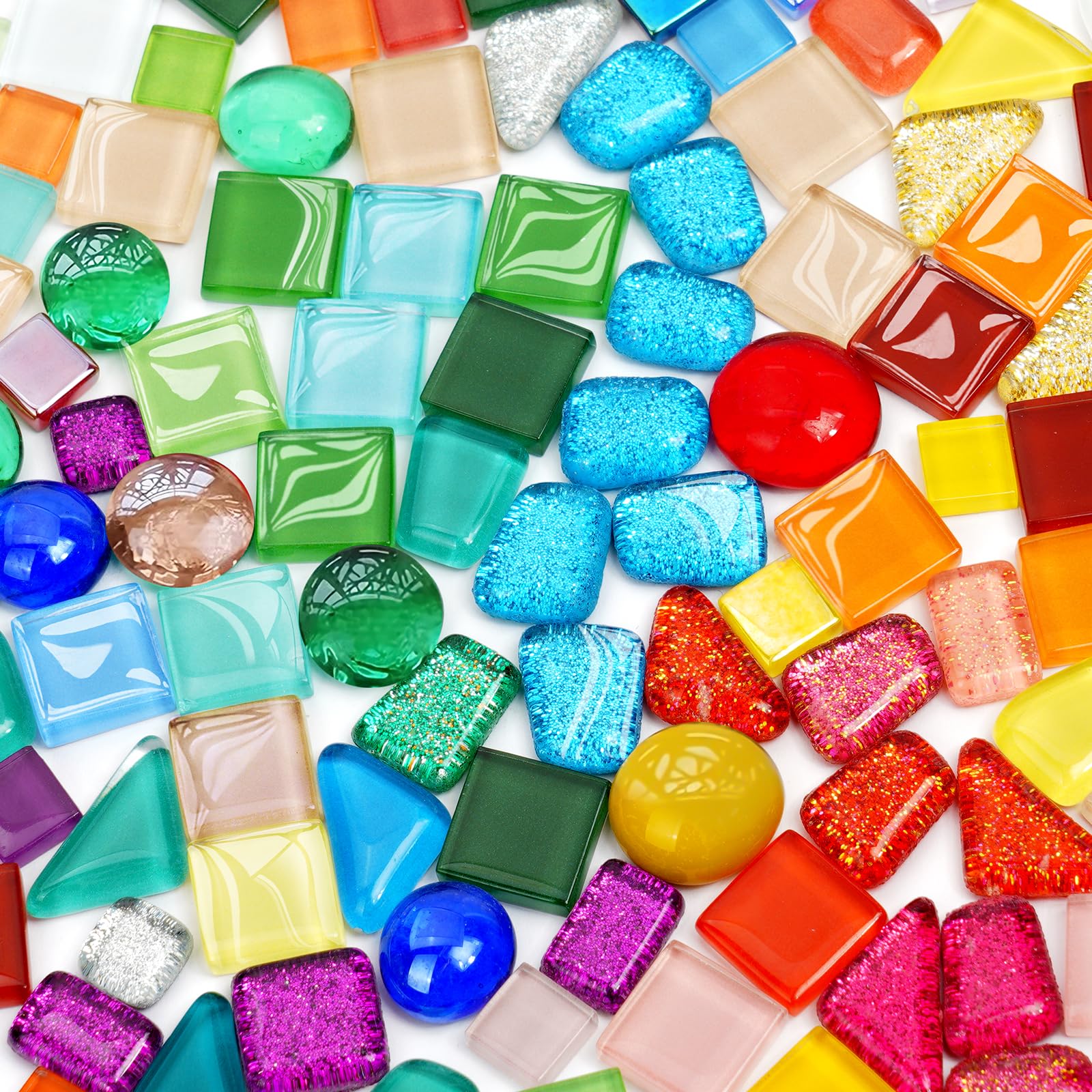AUAUY Mixed Color Glass Mosaic Tiles, Irregular Crystal Mosaic Tiles, Mosaic Stones Kit for Handmade, Boxed Multicolor Glitter Glass Pieces for DIY Art Craft Projects Creative Home Decoration (240g）