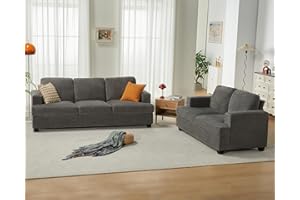 VanAcc Sofa, 2 Piece Set Comfy Couch with Extra Deep Seats, Modern Sofa- Sofa Couch for Living Room Apartment Lounge, Grey Chenille