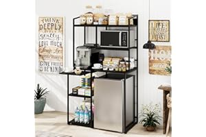 PUNCIA Modern Coffee Bar Cabinet with Built in Mini Fridge Space and Microwave Stand - Sideboard Cabinet with Outlet, Open St
