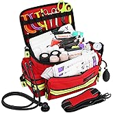 Lightning X Mid-Sized First Responder EMT Bag | LXMB25 | Fully Stocked w/ 240+ First Aid, EMS & Trauma Supplies - RED