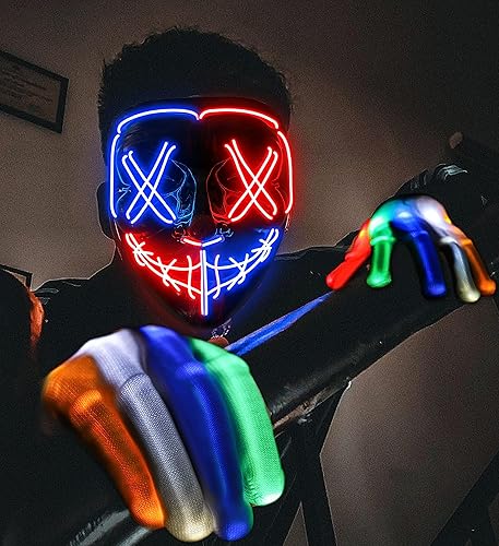 Halloween Mask Glowing Gloves Led Light Up Scary Masks For Halloween