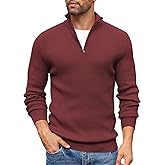 COOFANDY Men's Quarter Zip Sweaters Slim Fit Mock Neck Pullover Sweaters Lightweight Knitted Polo Sweater