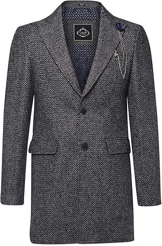 1 Livre En Euro Peaky Blinders House Of Cavani Manteau Chic Homme Longueur 3/4 Tweed à Chevrons Style