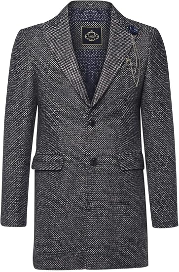 1 Livre En Euro Peaky Blinders House Of Cavani Manteau Chic Homme Longueur 3/4 Tweed à Chevrons Style