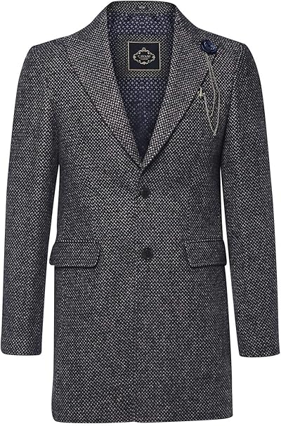 1 Livre En Euro Peaky Blinders House Of Cavani Manteau Chic Homme Longueur 3/4 Tweed à Chevrons Style