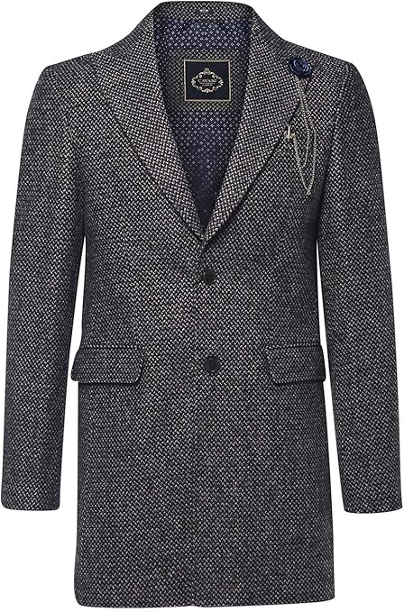1 Livre En Euro Peaky Blinders House Of Cavani Manteau Chic Homme Longueur 3/4 Tweed à Chevrons Style