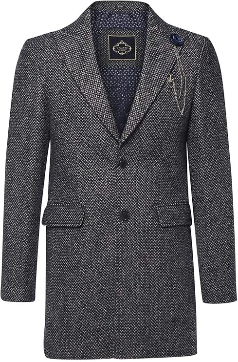 1 Livre En Euro Peaky Blinders House Of Cavani Manteau Chic Homme Longueur 3/4 Tweed à Chevrons Style