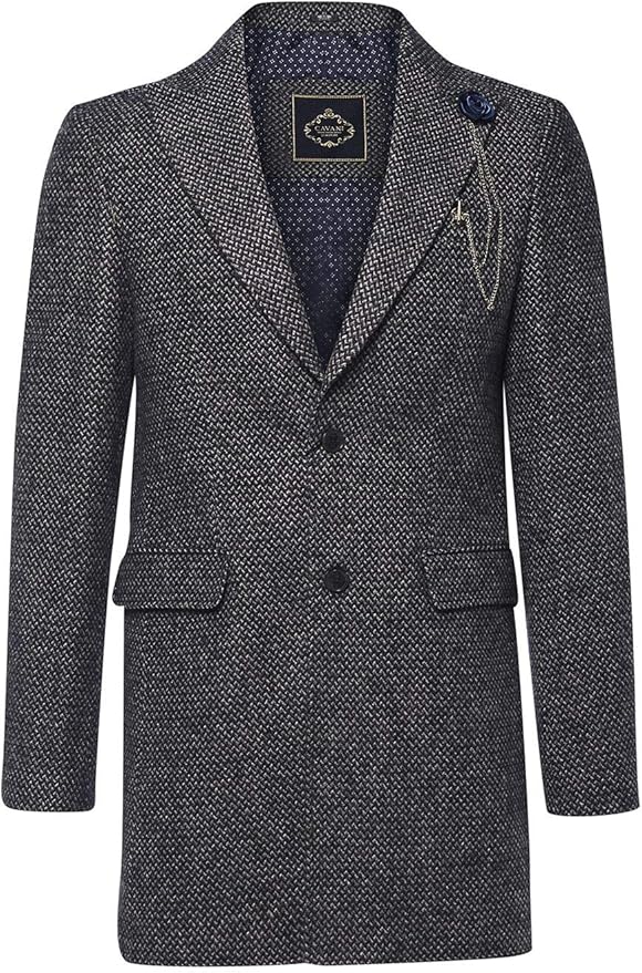 1 Livre En Euro Peaky Blinders House Of Cavani Manteau Chic Homme Longueur 3/4 Tweed à Chevrons Style