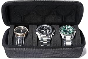 3 Watch Travel Case Roll, Hard Watch Carry Case Roll Display Storage Organizer Box With Soft Foam Pillows Snug Fit All Size W