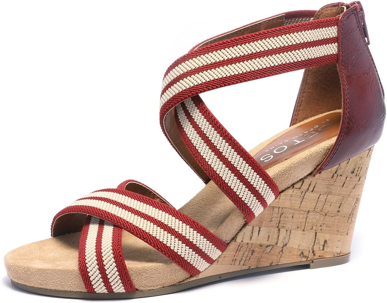 TOETOS Women's Solsoft_15 Red Low Platform Wedges Back Zipper Sandals Size 8 B(M) US