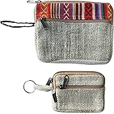 Handmade Hemp Coin Purse & Pouch Set – Eco-Friendly Wallet & Travel Bag – Zipper Pouch from Kathmandu – Natural Boho Design Combo set Small & Medium Size