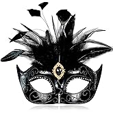 MYSEUNI 2025 Masquerade Mask for Women with Feathers - Venetian Masquerade Mask for Carnival Ball, Mardi Gras, Prom