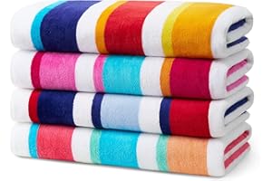 BEN KAUFMAN SALES CO Kaufman - Joey Velour Colored Classic Multi-Color Stripe Beach & Pool Towel - Large 100% Combed Cotton Beach Towel - Soft & Absorbent Colorful Towels - 30" x 60" - 4 Pack