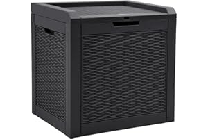 YITAHOME 32 Gallon Rattan Deck Box, Indoor Outdoor Storage Box for Patio Furniture, Pool Accessories, Cushions, Garden Tools, Sports Equipment, Waterproof Resin with Lockable Lid & Side Handles, Black