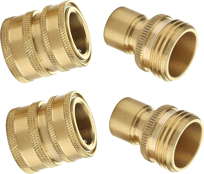 M MINGLE Garden Hose Quick Connect Kit, Brass Quick Connector Set, Male Female, 3/4 Inch, 2Pack