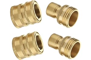 M MINGLE Garden Hose Quick Connect Fittings, 3/4 Inch GHT Solid Brass, Quick Connector Set, 2-Pack