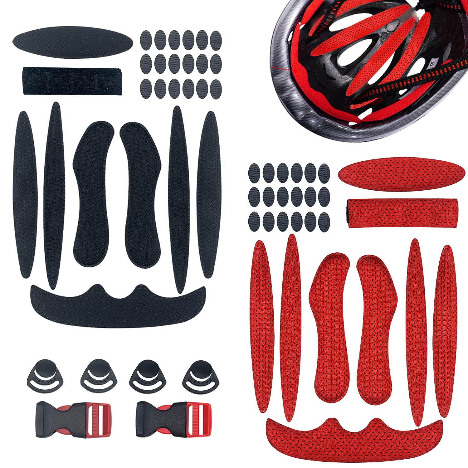 2 Sets Anti-Collision Helmet Padding Kit Motorcycle Cycling Helmet Padding Replacement Perfect Protection Universal Foam Pads for Motorcycle Cycling Helmet (Red And Black)