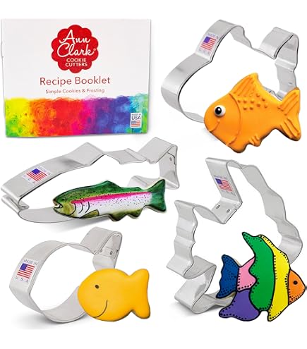 FISH WITH FISHING GEAR TACKLE BOX POLE HOOK LURE SET OF 9 COOKIE CUTTERS MADE IN USA PR1306: Home & Kitchen