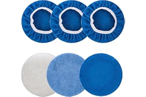 THINKWORK 6 Pcs Car Polishing Pad, Buffing Pad for 10 Inch Car Polisher, Microfiber Wax Applicator Pad for Car, Microfiber, Wool, Coral Fleece