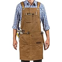 Woodworking Shop Aprons for Men and Women | 16 oz Durable Waxed Canvas Work Apron with Pockets | Cross-Back Straps | Adjustab