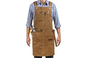 Woodworking Shop Aprons for Men and Women | 16 oz Durable Waxed Canvas Work Apron with Pockets | Cross-Back Straps | Adjustab