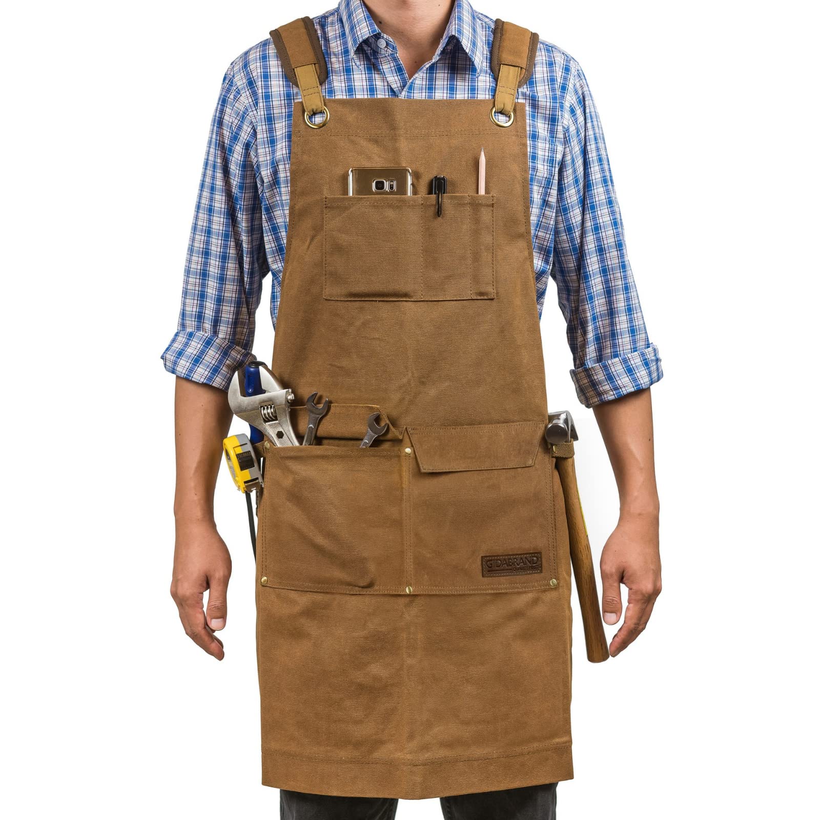 Luxury Oilcloth Apron | Heavy Duty Work Apron for Men and Women with Pocket and Cross Back Straps | Adjustable Tool Apron Up to XXL | Workshop Apron Long Thick