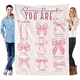 Christian Throw Blankets for Women, Prayer Blanket With Pink Bows, Bible Verse Blanket, God Says You Are, First Communion Gifts for Girls, Christian Gifts for Best Friend Sister Mom Grandma Woman