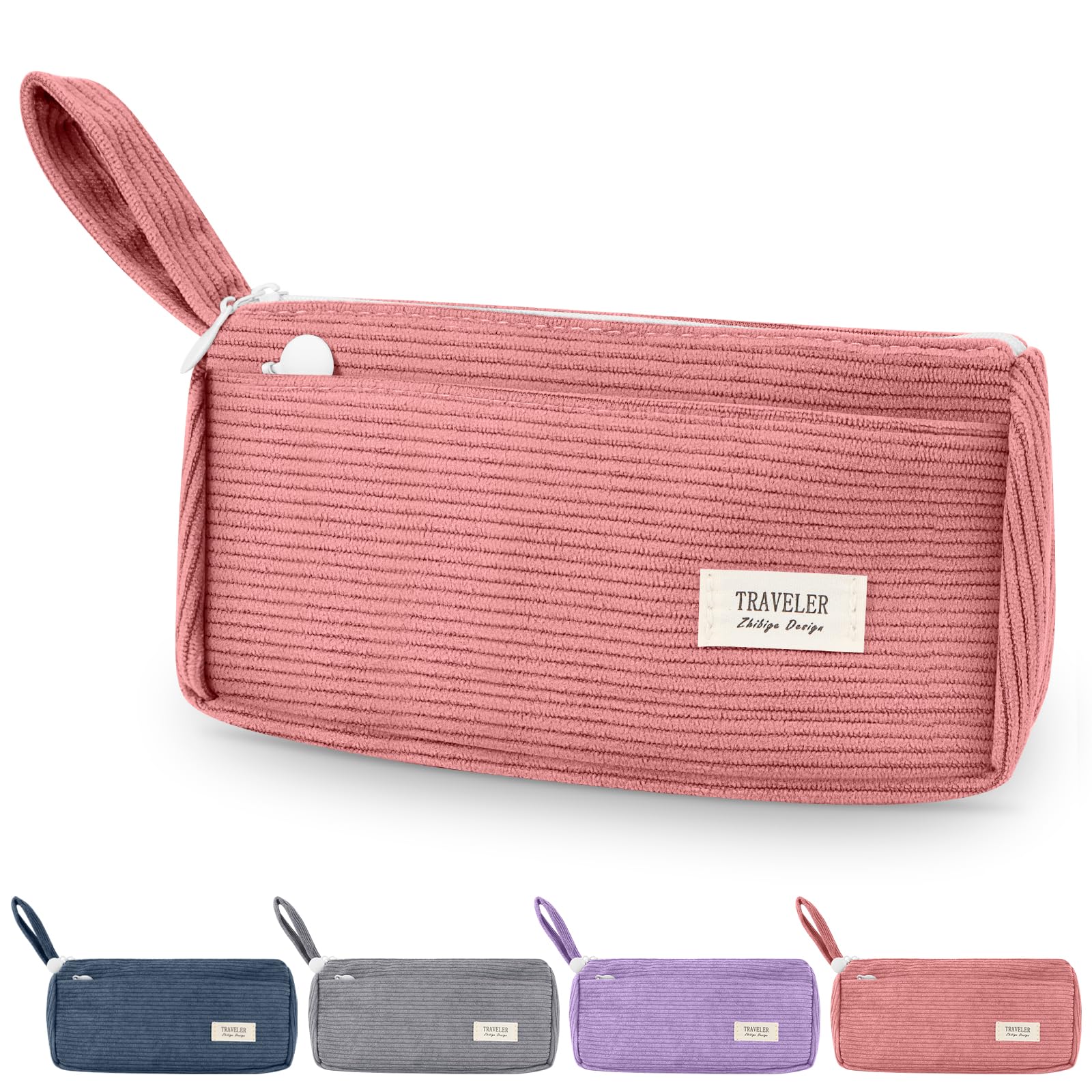 TAIHOBO Retro Pencil Case with Compartments, Corduroy Pencil Cases Boys with Handle, Soft School Aesthetic Pencil Case for Women, Washable Pen Case for Students and Office Workers, Gift for Christmas