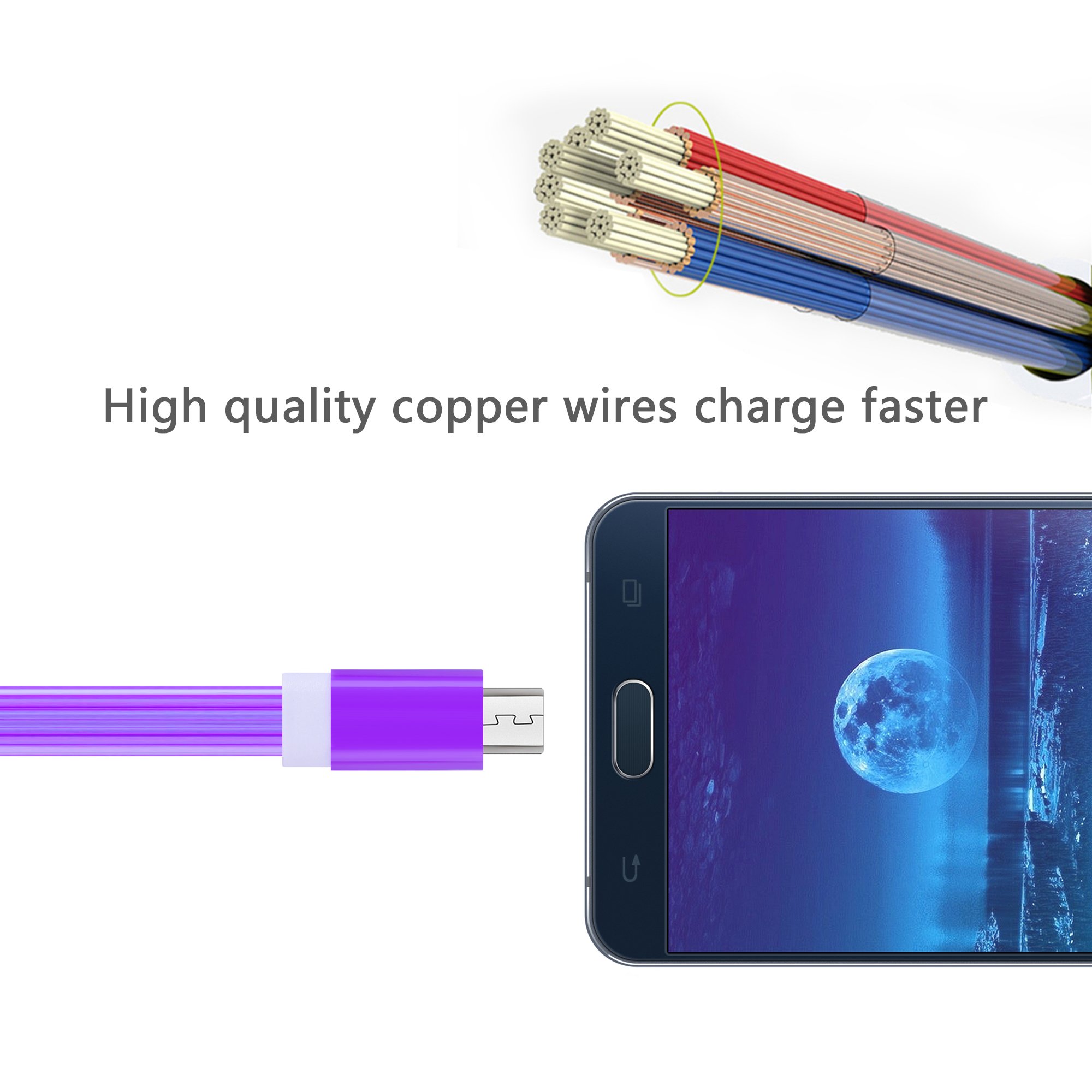 Micro USB Charger Cable, Bambud 3 ft Flowing LED Light Up USB to Micro USB Cables Sync and Charging Android Cable Cord for Samsung, HTC, Motorola, Nokia, Android, and More