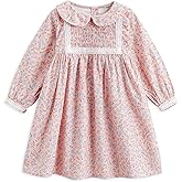 Simplee kids Baby Girls Smocked Dress Handmade Spring Fall Casual Dresses Floral Print Sundress Princess Dress for Toddlers