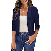 GoMamee Women's 3/4 Sleeve Cropped Cardigan Sweaters Open Front Bolero Short Shrugs S-XL