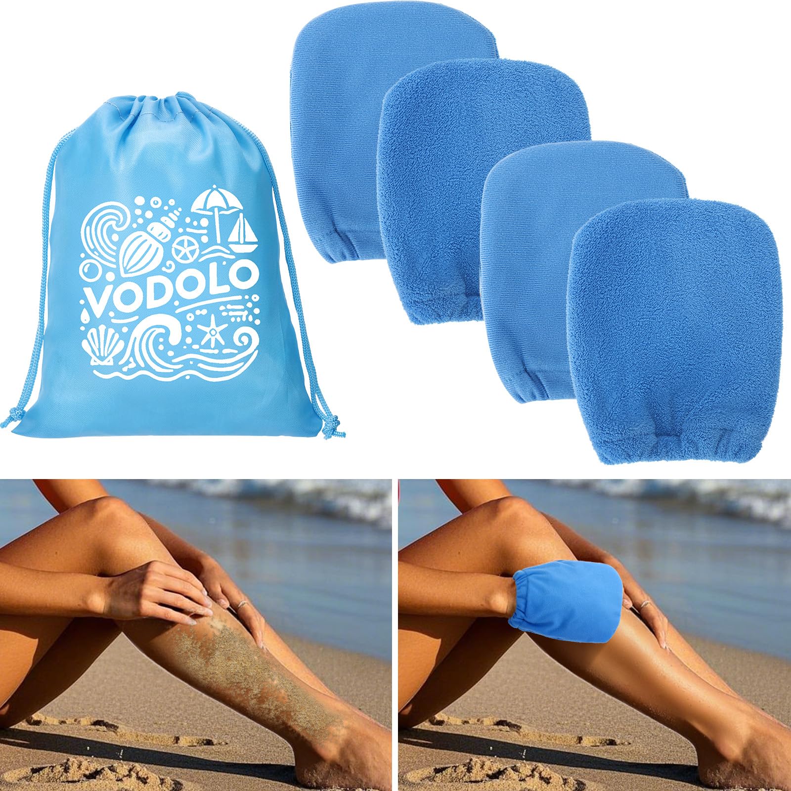 Photo 1 of Vodolo 2 in 1 Sand Remover for Beach,4Pcs Sand Wipe Off Mitts for Beach,Beach Vacation Essentials for Kids Adults,Beach Day Accessories Must Haves for Women,Summer Family Beach Needs Items Necessities