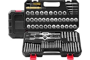 Kolvoii 81-Piece Tap and Die Set, SAE & Metric Rethreading Tool Kit, M3–M12 & #4–1/2", GCr15 Steel, Coarse & Fine Threads, In