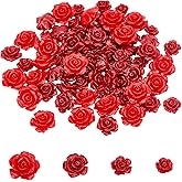 AHANDMAKER 80 Pcs Red Rose Flowers Beads, 4 Styles Dyed Synthetic Coral Beads Flower Carving Charms Loose Beads for Valentine's Day DIY Craft Bracelet Necklace Earring Jewelry Making
