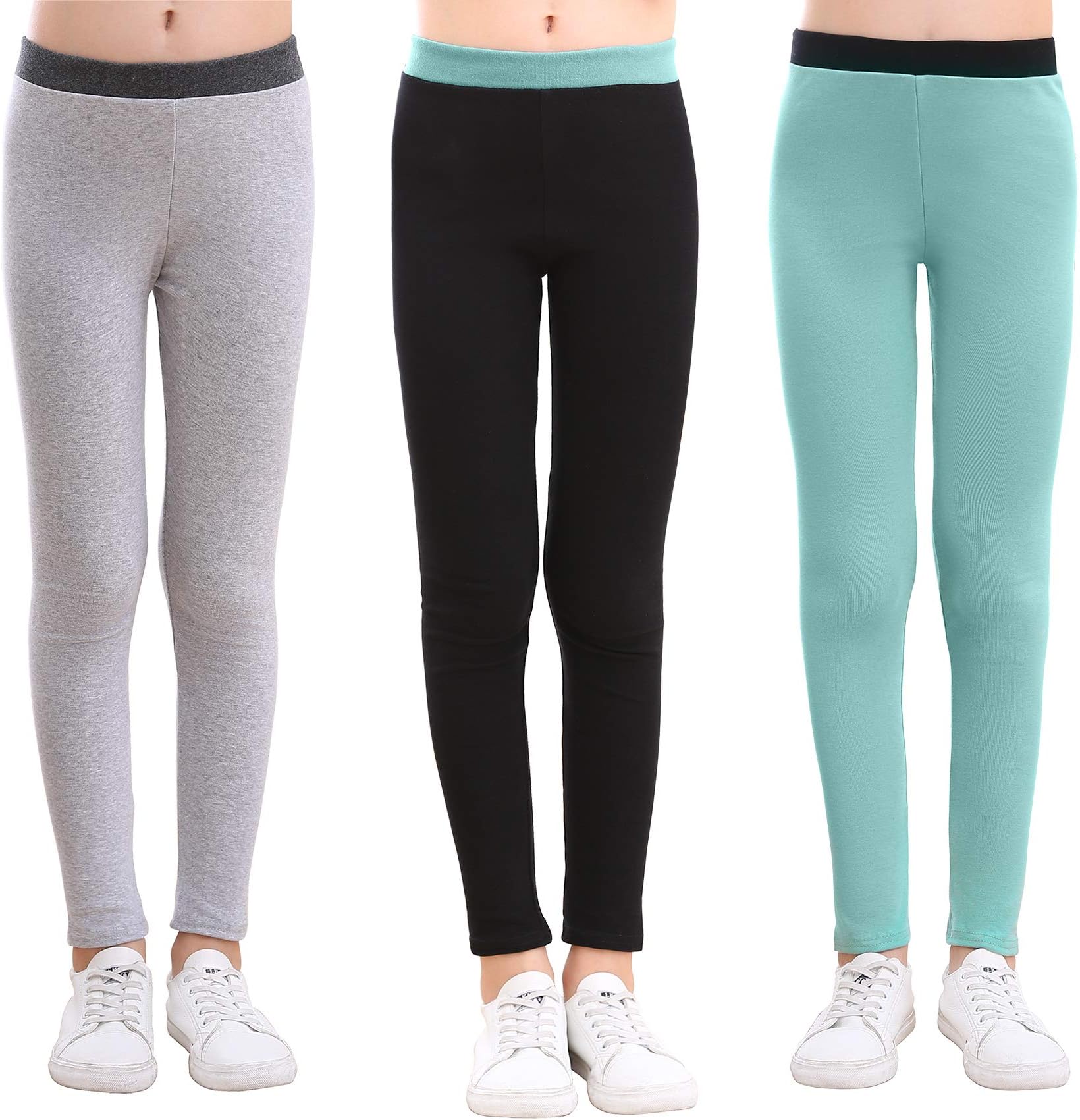 Cotton Ankle Length Girls Leggings Warm Stretchy Kids Pants 3-Pack 3-10Y