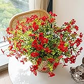 DUYONE Artificial Flowers Outdoor,UV Resistant Realistic Garden Artificial Plants,Bright 8 Bundles No-Fade Veranda Fake Faux Flowers,for Porches Patios Walkway Gardens Decor-Red