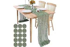 SAJOO Sage Green Cheesecloth Table Runner Gauze Table Runner 15 PC 10FT Boho Rustic Sheer Cheese Cloth Table Runner Bulk 120 Inch for Wedding Baby Bridal Shower Birthday Party Table Decorations