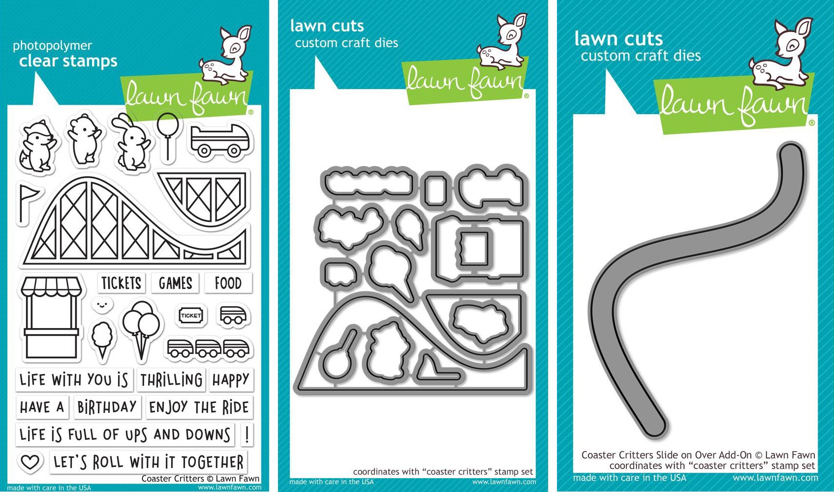 Lawn Fawn - Coaster Critters - Stamp and Dies Set - Coaster Critters Stamp, Die and Slide On Over Add-On Die - 3 Item Bundle