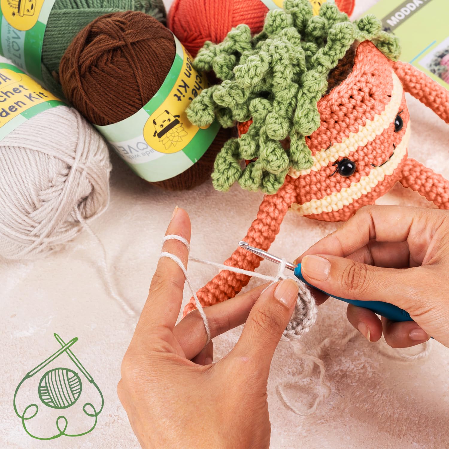 MODDA Crochet Kit for Beginners - Beginner Crochet Starter Kit with Easy-to-Follow Video Tutorials, Learn to Crochet Kits for Adults and Kids, DIY Knitting Supplies, Cactus Kit, 4 Pack Plants Family