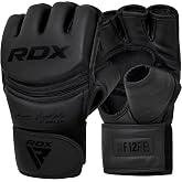 RDX MMA Gloves Grappling Sparring, Maya Hide Leather, Boxing Gloves Men Women Muay Thai Martial Arts Training, Half Finger Adjustable Mitts Wrist Support Kickboxing Cage Fighting Punching Bag Workout