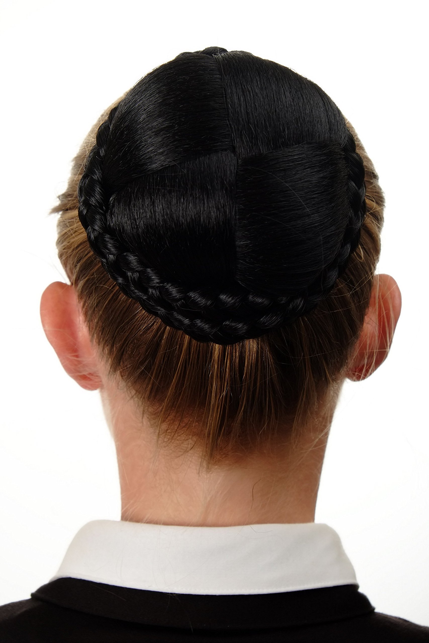 WIG ME UP - N796-1B Hairbun Hairpiece bun hair knot braided elaborate braided plaited rim traditional custom black