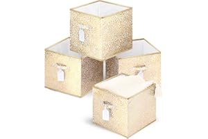 DAMAHOME Fabric Storage Cube Bins, Foldable 13 Inch Cube Storage Bins with Dual Handles and Tags, 4-Pack Collapsible Cubby Organizer for Shelves, Closet, Nursery, Toys, Gold Leopard
